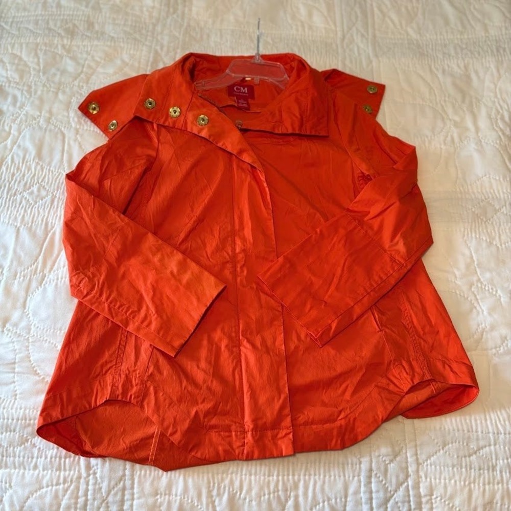 Ciao Milano Anorak Rain Jacket Wmn S Orange Cotton Nylon Removable Hood Roll Tab
